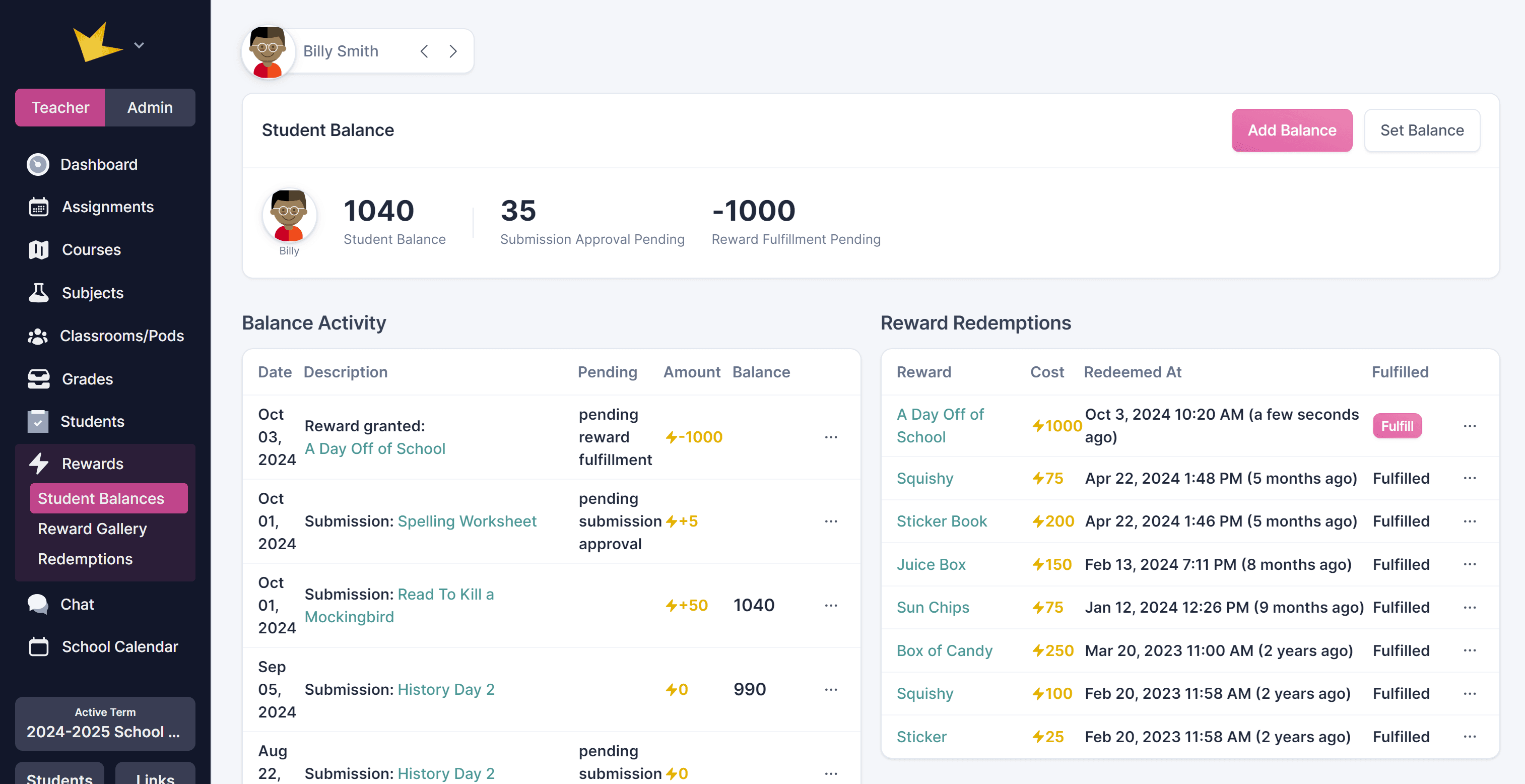 Reward Balance Page