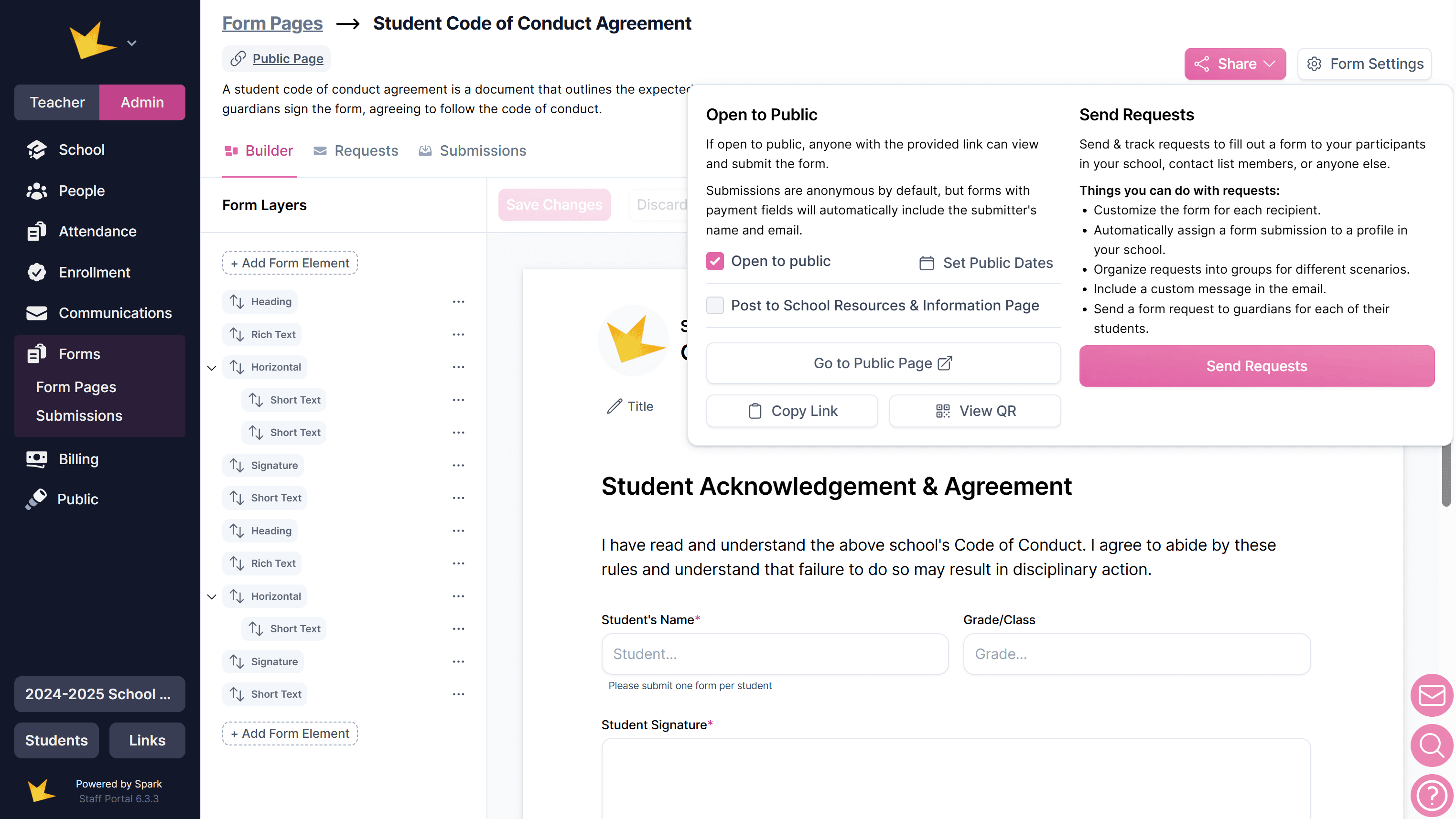 Share form options
