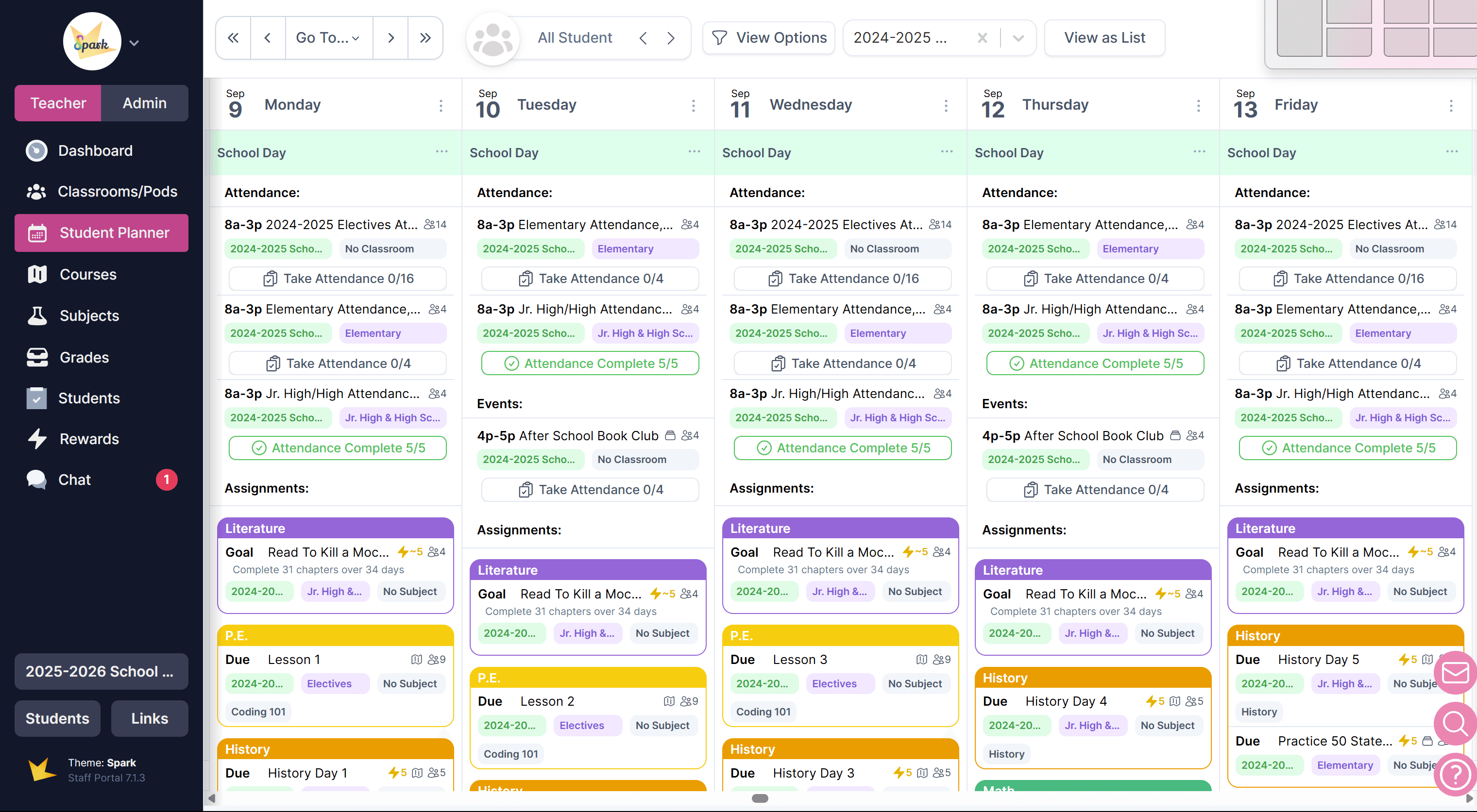 Events on assignment calendar