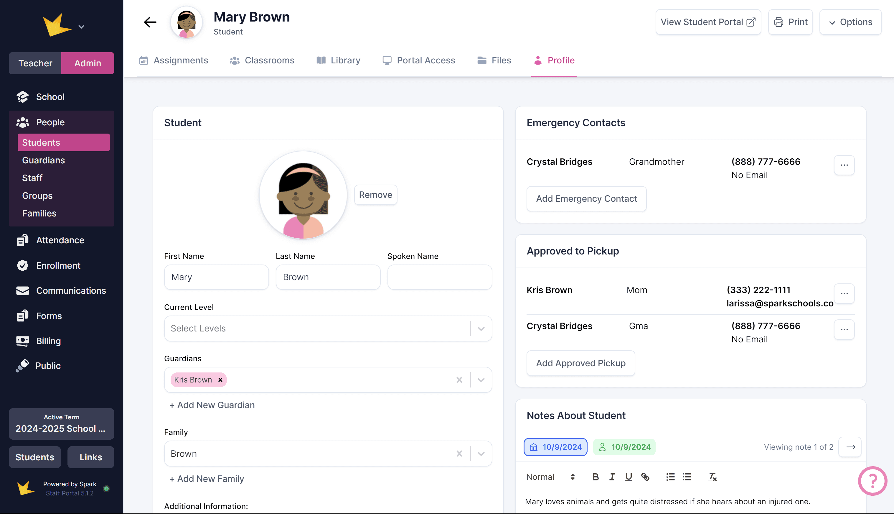 Student Profile page